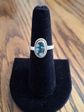 Ring Turquoise Oval Natural Stone Sterling Silver Size 6